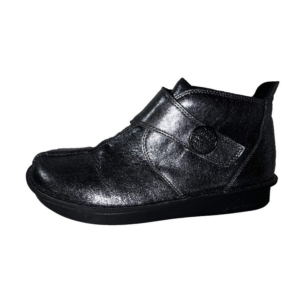 Alegria by PG Lite Silver Metallic Leather Ankle Boots Size 39 Comfort Shoes
